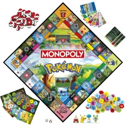 Monopoly Pokémon brætspil med fangst og trænerkampe - 2-4 spillere