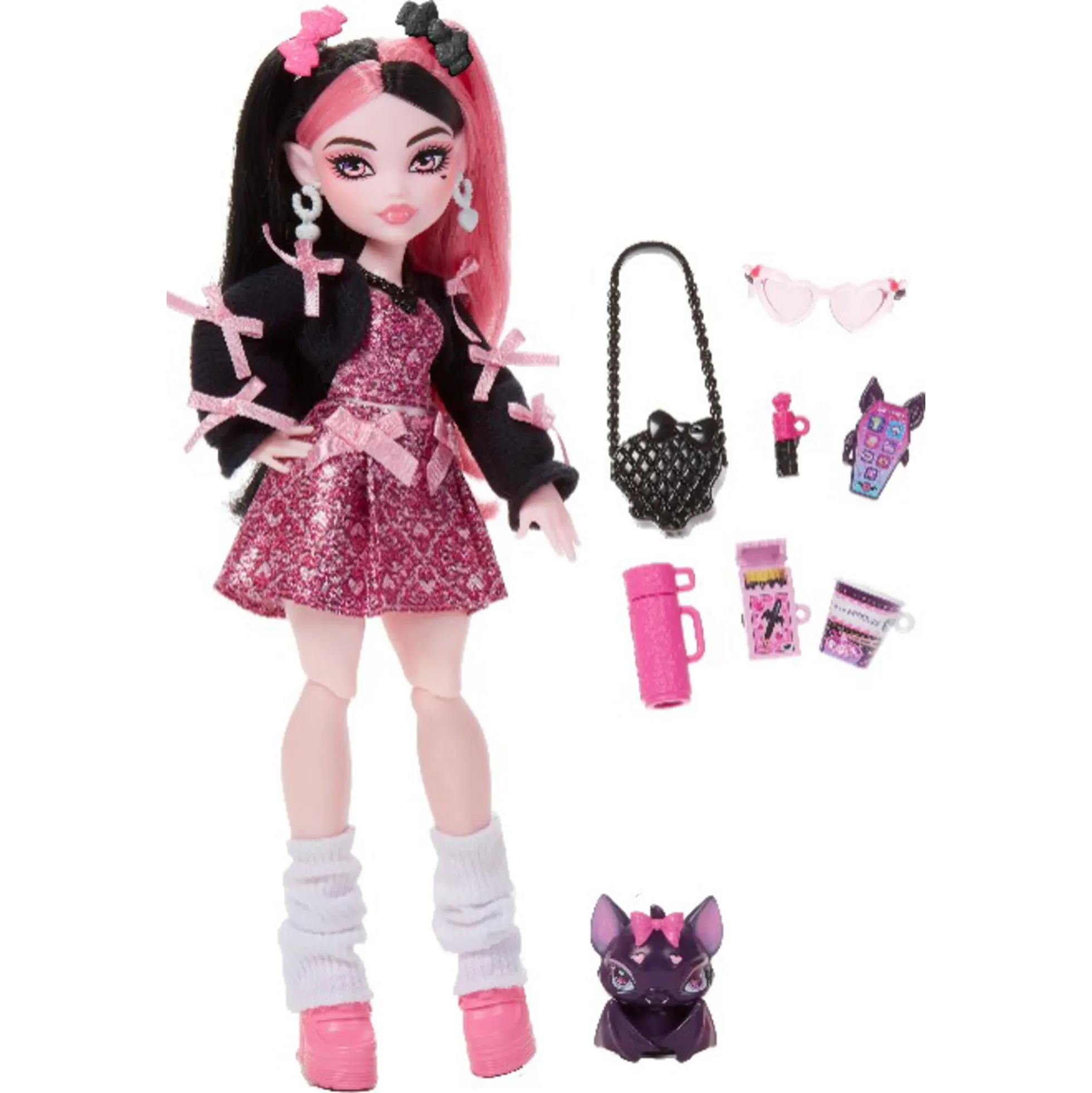 Monster High Draculaura basisdukke - 8 tilbehørs dele - 30 cm