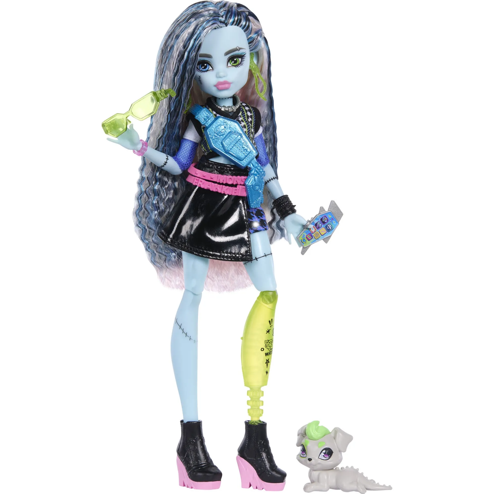 Monster High Frankie Stein basisdukke - 8 tilbehørs dele - 30 cm