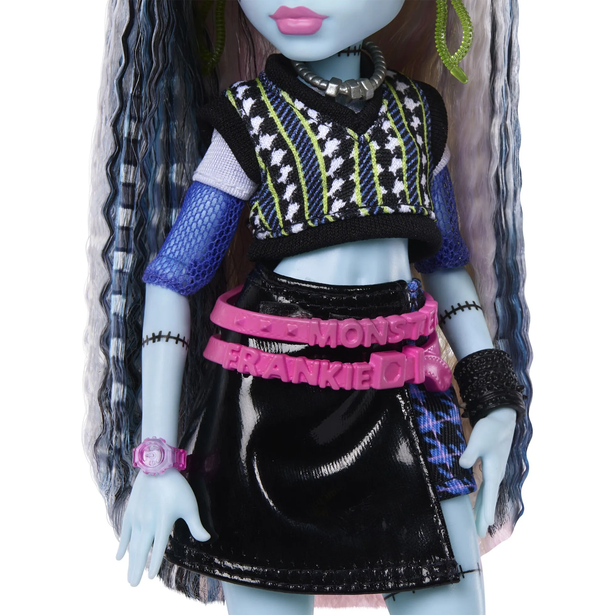 Monster High Frankie Stein basisdukke - 8 tilbehørs dele - 30 cm
