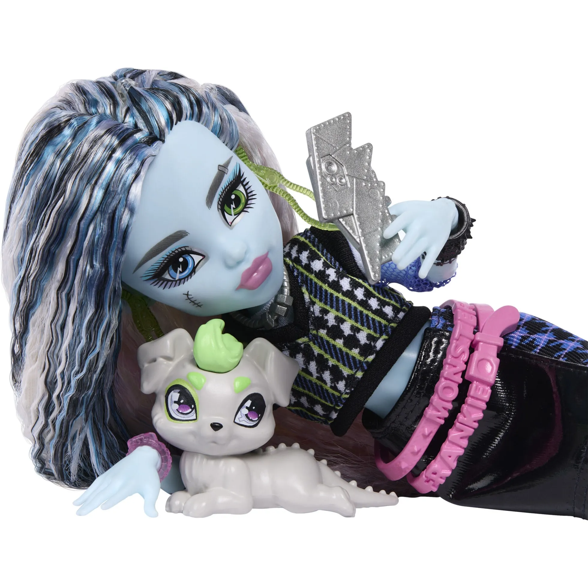 Monster High Frankie Stein basisdukke - 8 tilbehørs dele - 30 cm