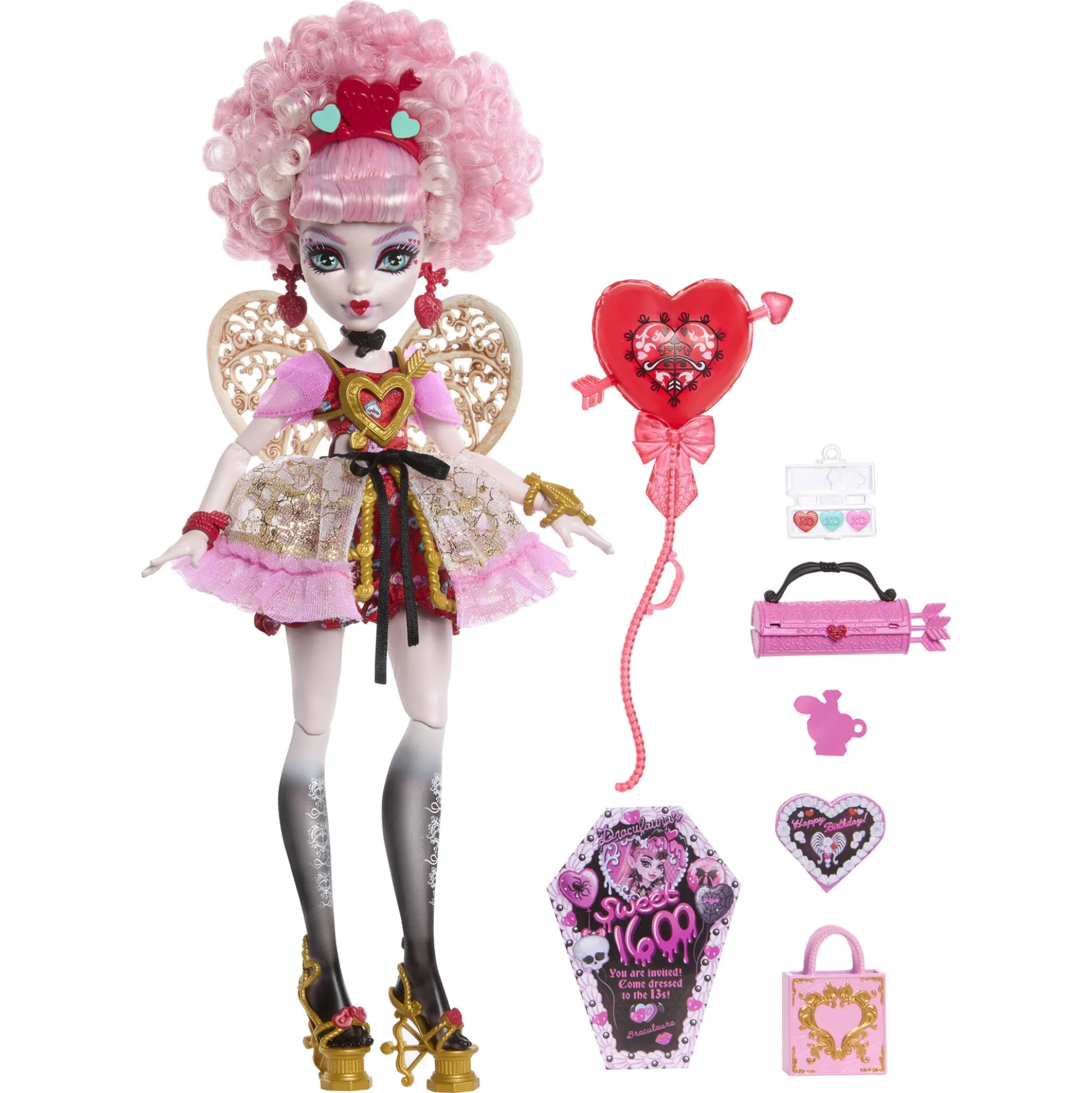 Monster High Scary Sweet Birthday Cupid Asteria dukke - 30 cm - 8 tilbehørsdele - 30 cm