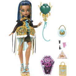 Monster High Scary Sweet Birthday Cleo De Nile dukke - 8 tilbehørsdele - 30 cm