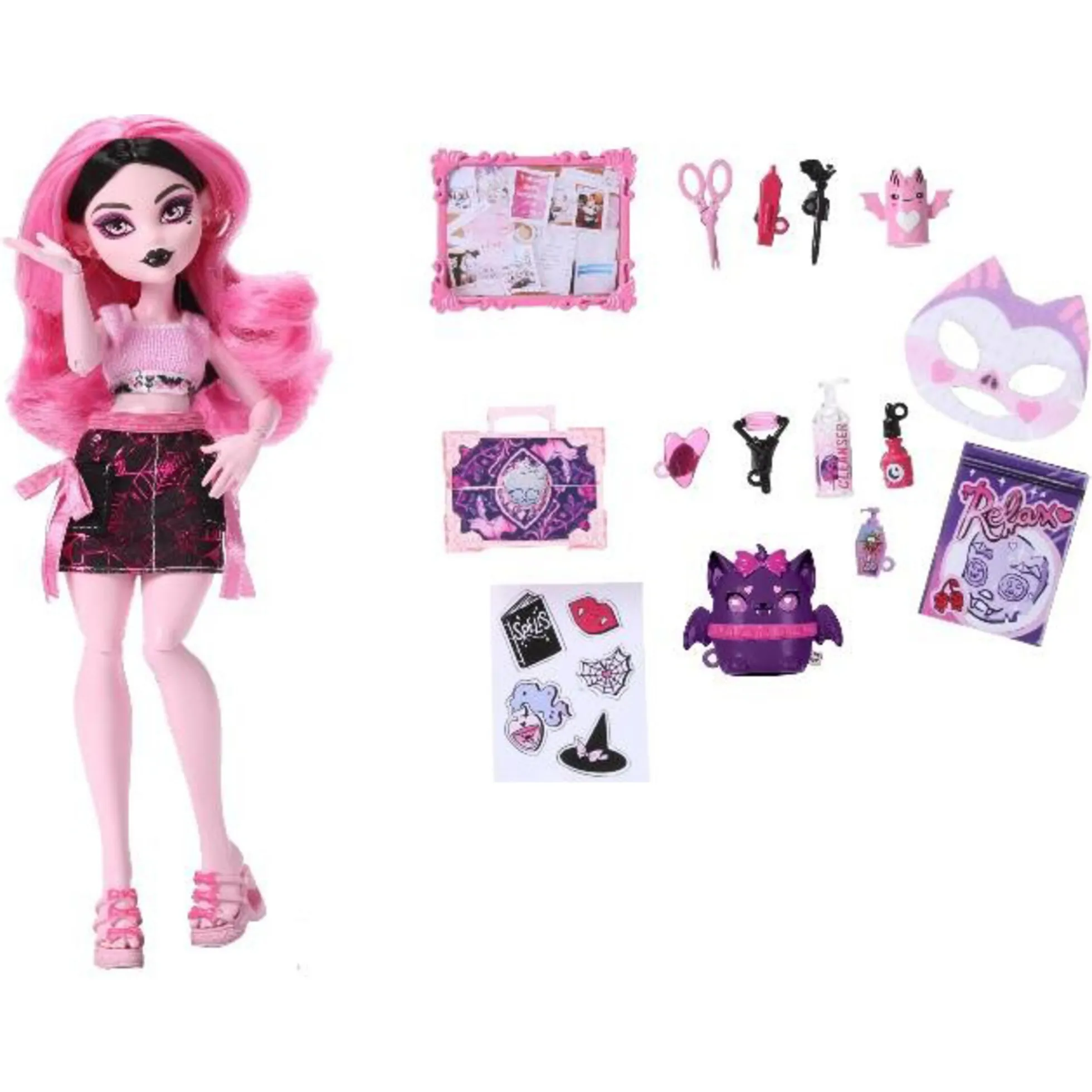 Monster High Self-Scare Secrets Draculaura dukke - 13 tilbehørs dele - 30 cm