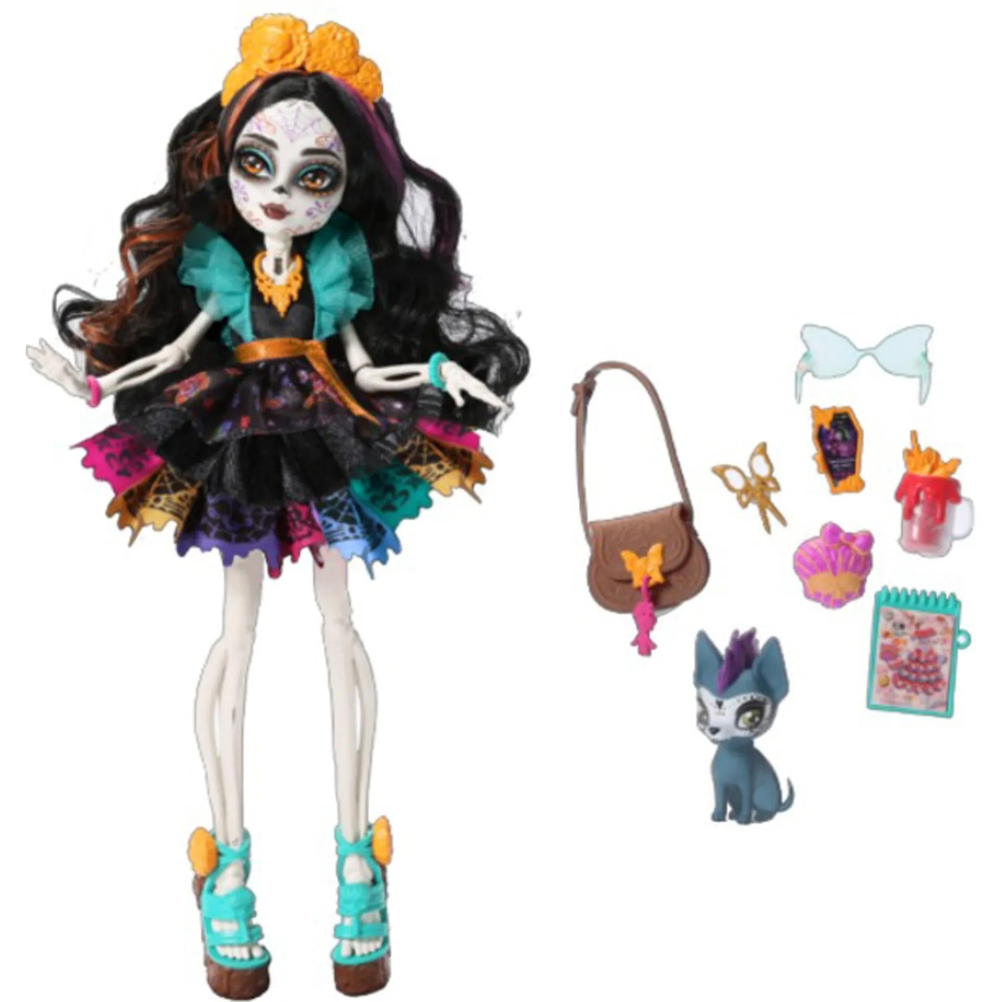 Monster High Skelita Calaveras basisdukke - 8 tilbehørs dele - 30 cm