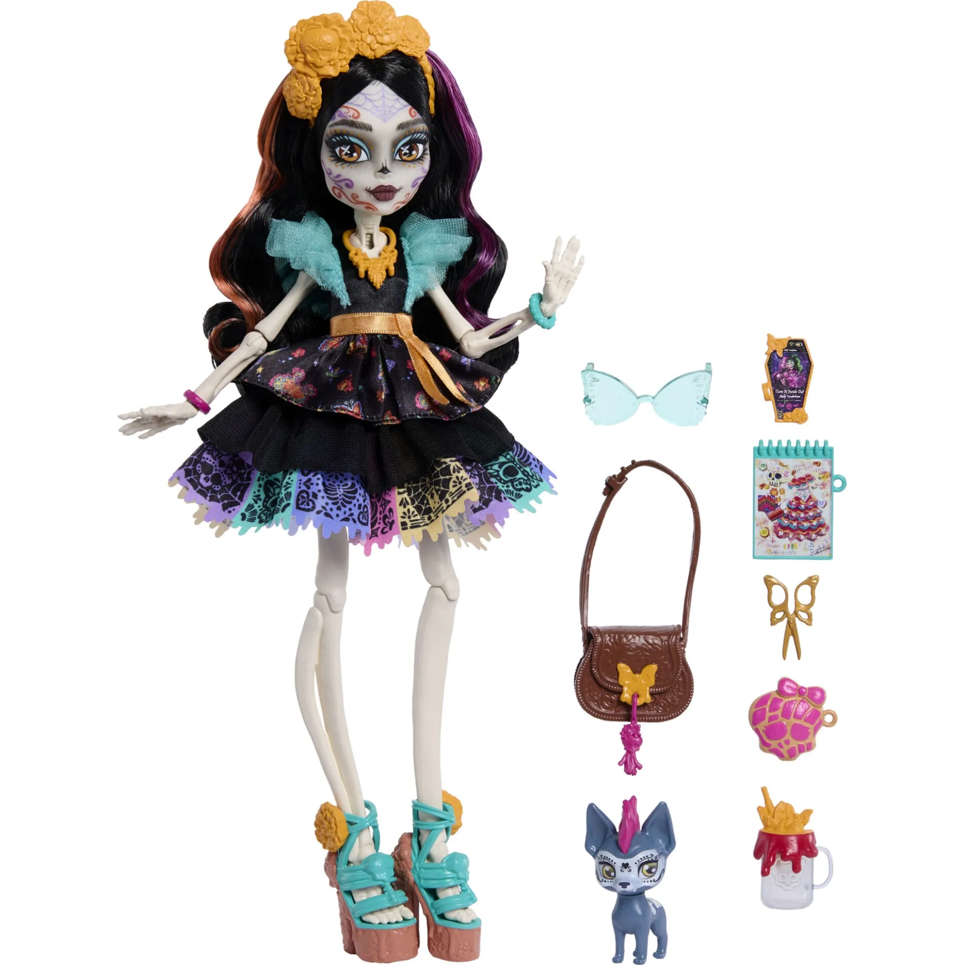 Monster High Skelita Calaveras basisdukke - 8 tilbehørs dele - 30 cm