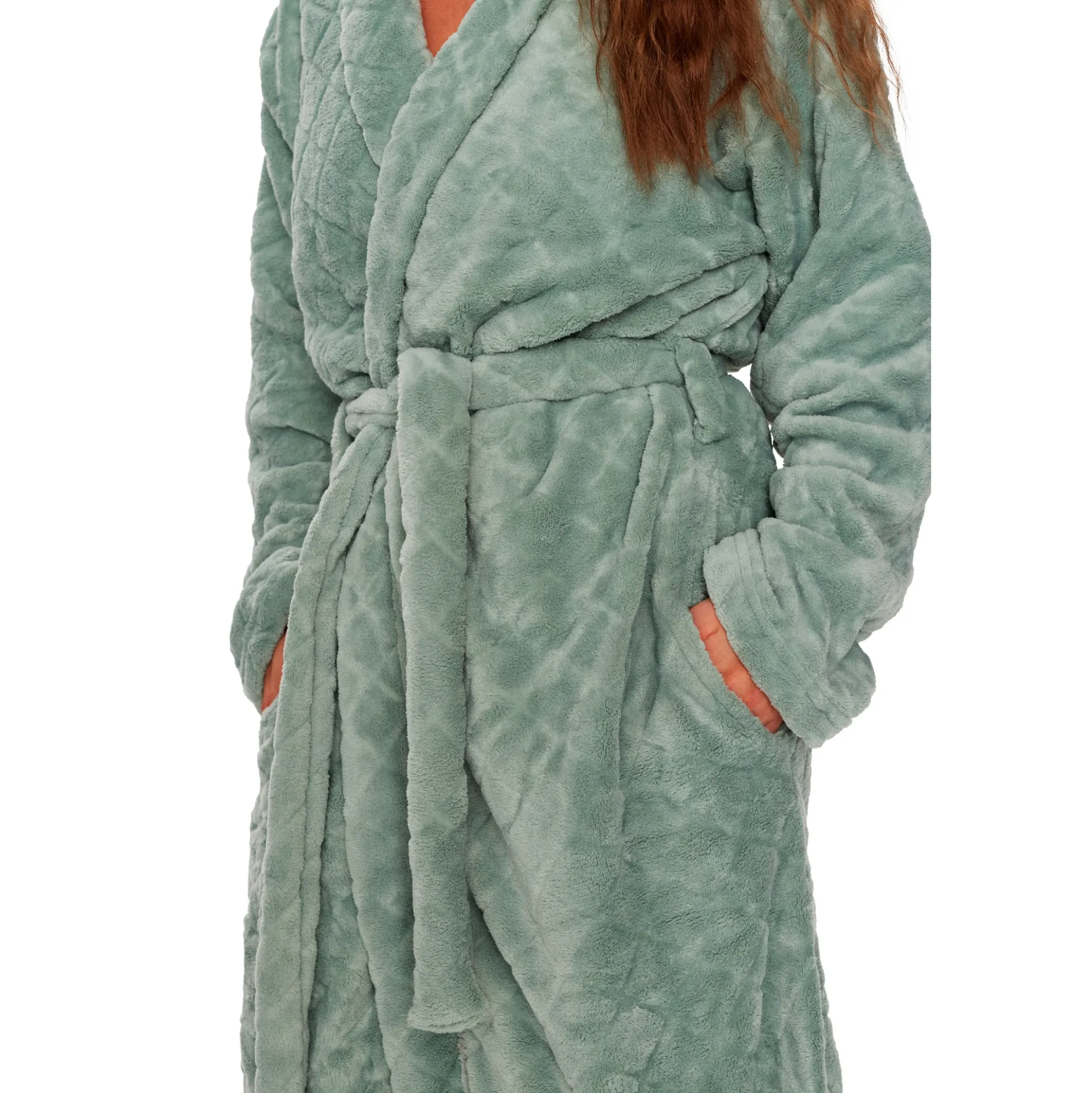 Morgenkåbe - Str. L/XL - Mint farvet - Coral fleece blød badekåbe - Borg Living