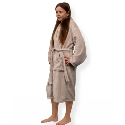 Morgenkåbe str. 8-10 år - 100% blød fleece børnekåbe - Sand