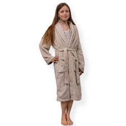 Morgenkåbe str. 8-10 år - 100% blød fleece børnekåbe - Sand