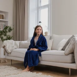 Morgenkåbe str. 8-10 år - 100% blød fleece børnekåbe - Blå
