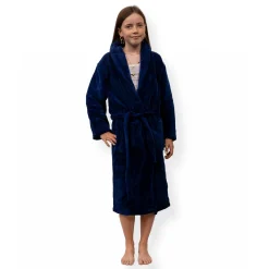 Morgenkåbe str. 8-10 år - 100% blød fleece børnekåbe - Blå