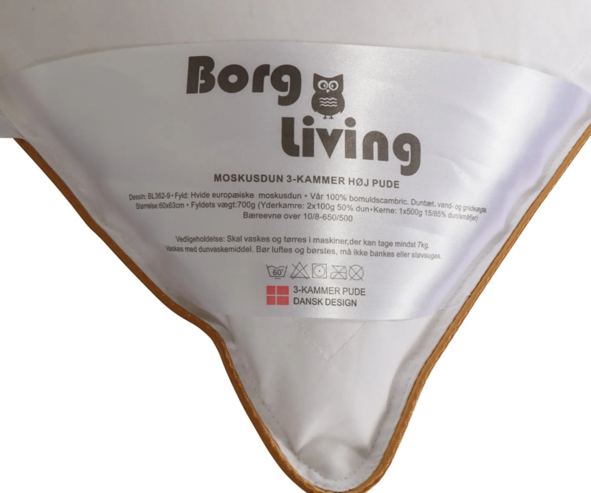 Moskusdun hovedpude - Høj - 50x70 cm - 3 kamre hovedpude - Borg Living