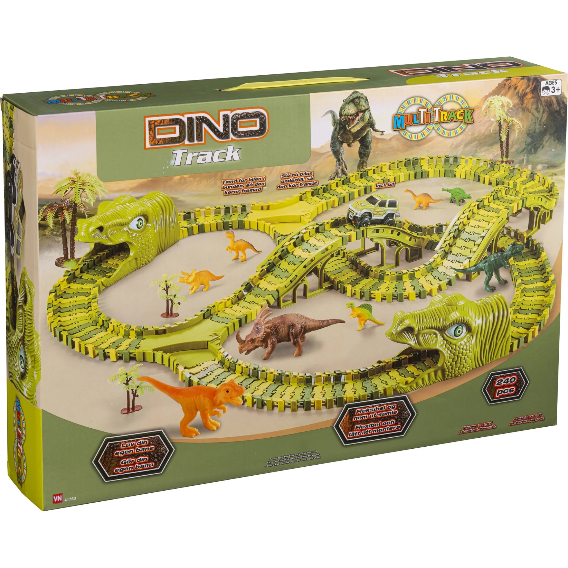 MultiTrack Dinosaur fleksibel racerbane med tunnel og bro - 240 dele