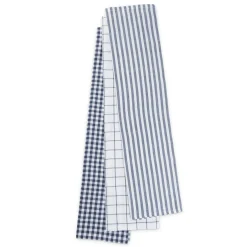 3-pak viskestykker 50x70 cm - 100% Bomuld - Blå og hvide