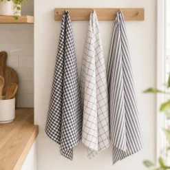 3-pak viskestykker 50x70 cm - 100% Bomuld - Mørkegrå og hvide