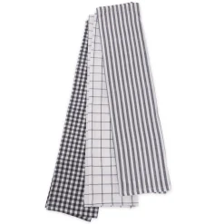 3-pak viskestykker 50x70 cm - 100% Bomuld - Mørkegrå og hvide