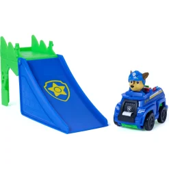 PAW Patrol Dino Filmen Pup Squad Jump Flip - Chase - 6 cm køretøj