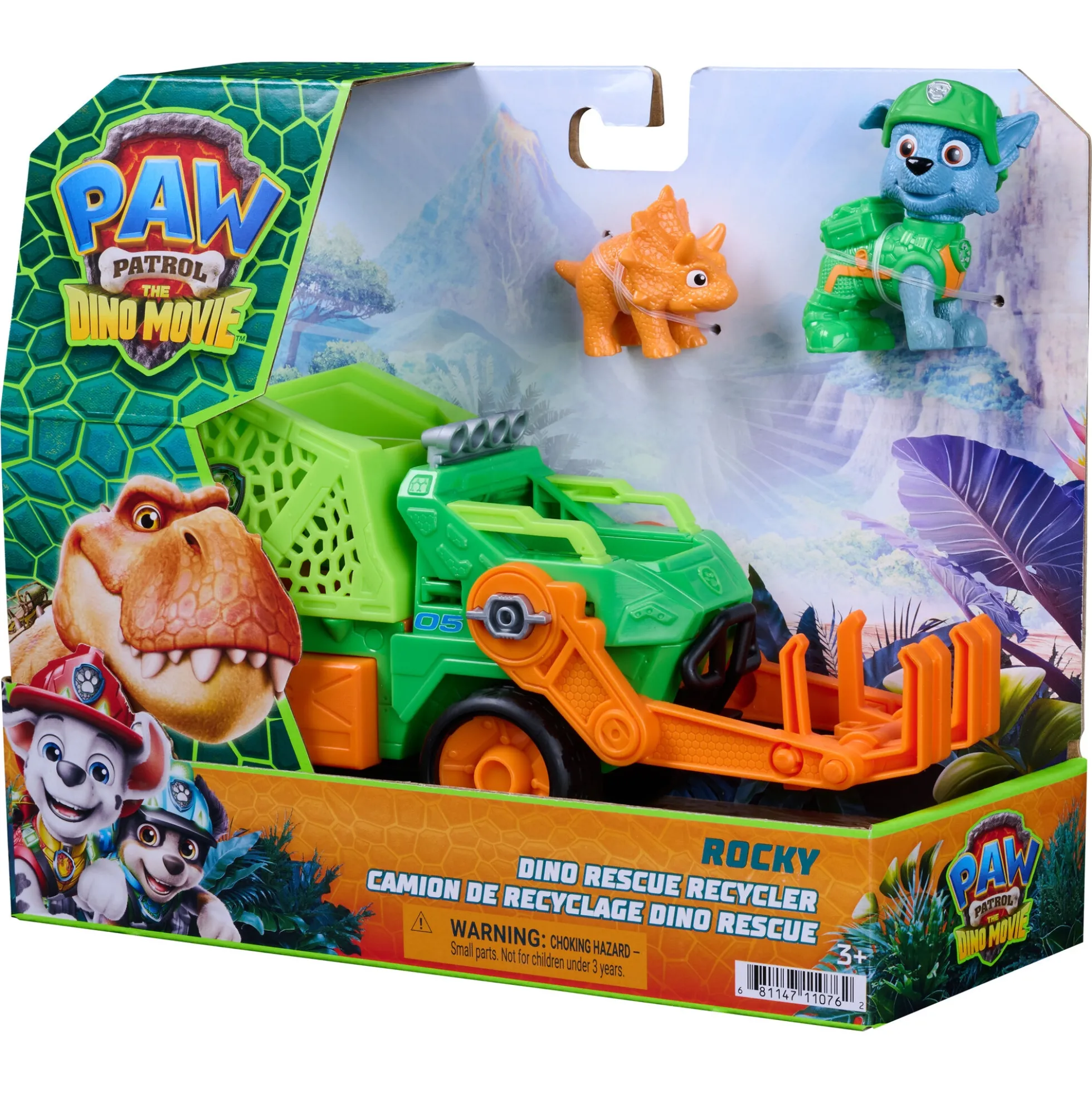PAW Patrol Dino Filmen Rocky dino-køretøj med figur - 15 cm