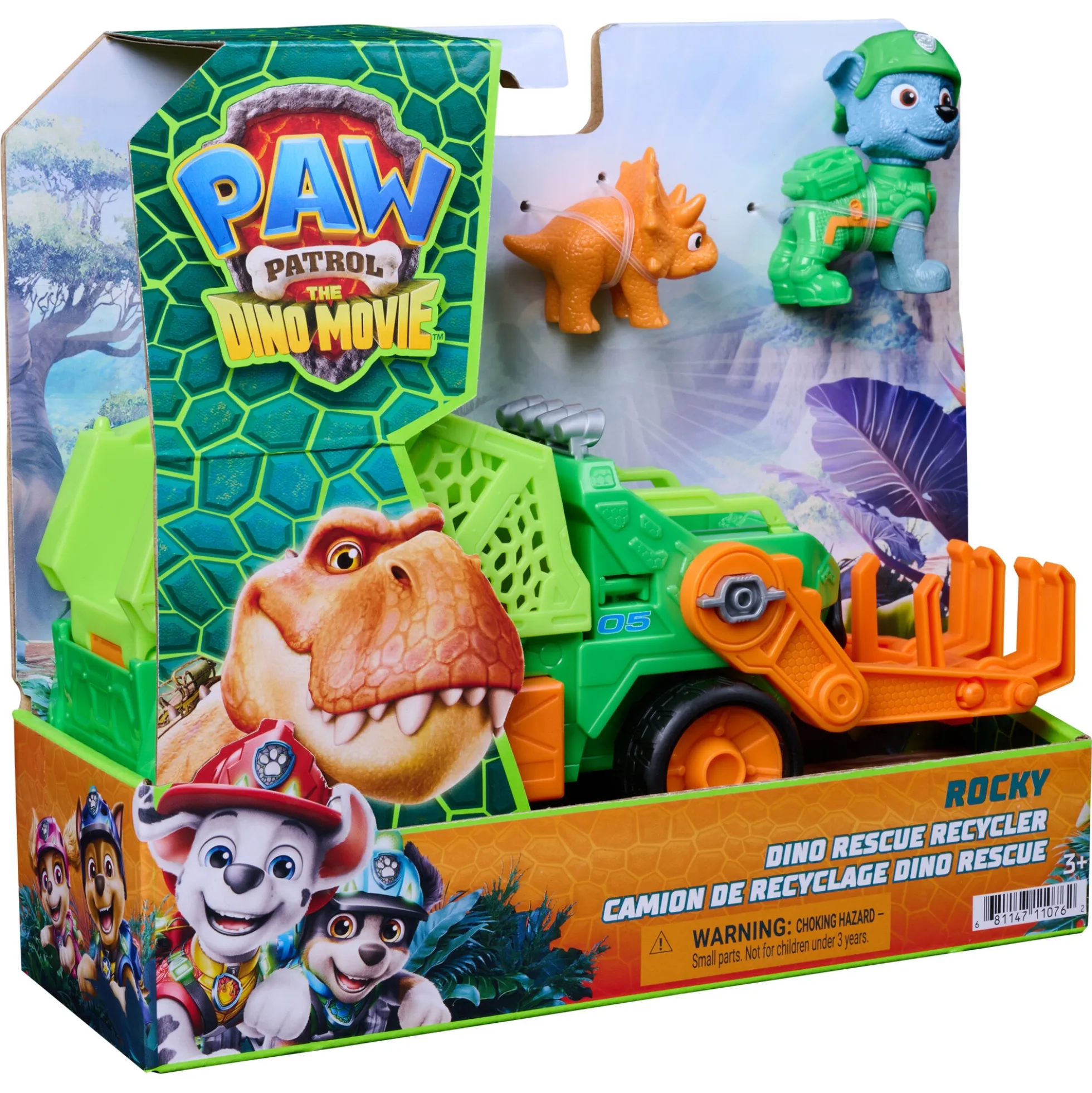 PAW Patrol Dino Filmen Rocky dino-køretøj med figur - 15 cm