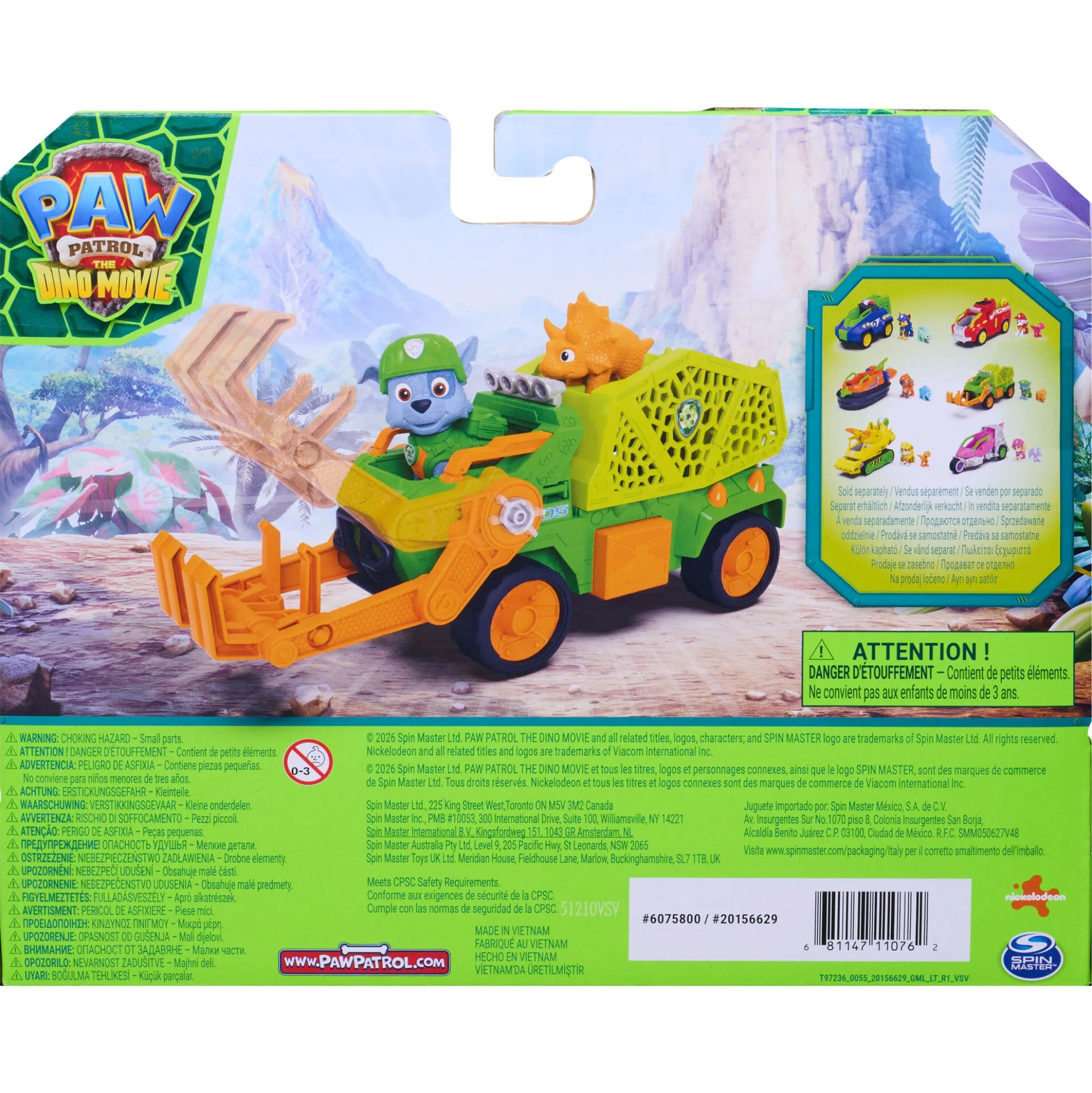 PAW Patrol Dino Filmen Rocky dino-køretøj med figur - 15 cm