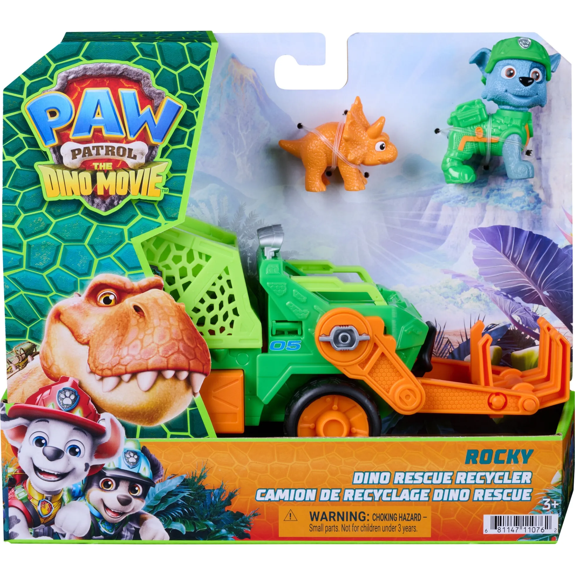 PAW Patrol Dino Filmen Rocky dino-køretøj med figur - 15 cm