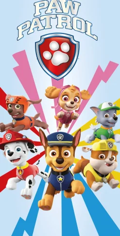 Paw Patrol håndklæde - 70x140 cm - 100% bomuld - Super Team - Blødt badehåndklæde med Chase, Marshall, Zuma, Rubble, Skye og Rocky