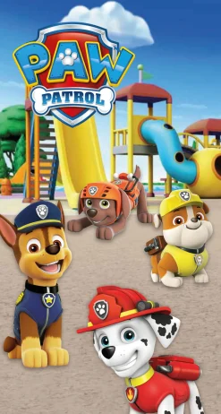 Paw Patrol håndklæde - 70x140 cm - 100% bomuld - Klar til leg - Blødt badehåndklæde med de populærere hvalpe