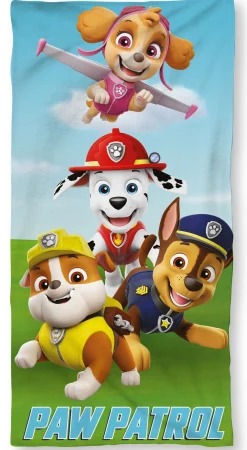Paw Patrol håndklæde - 70x140 cm - 100% bomuld - Blødt badehåndklæde med Rubble, Skye, Chase og Marshall