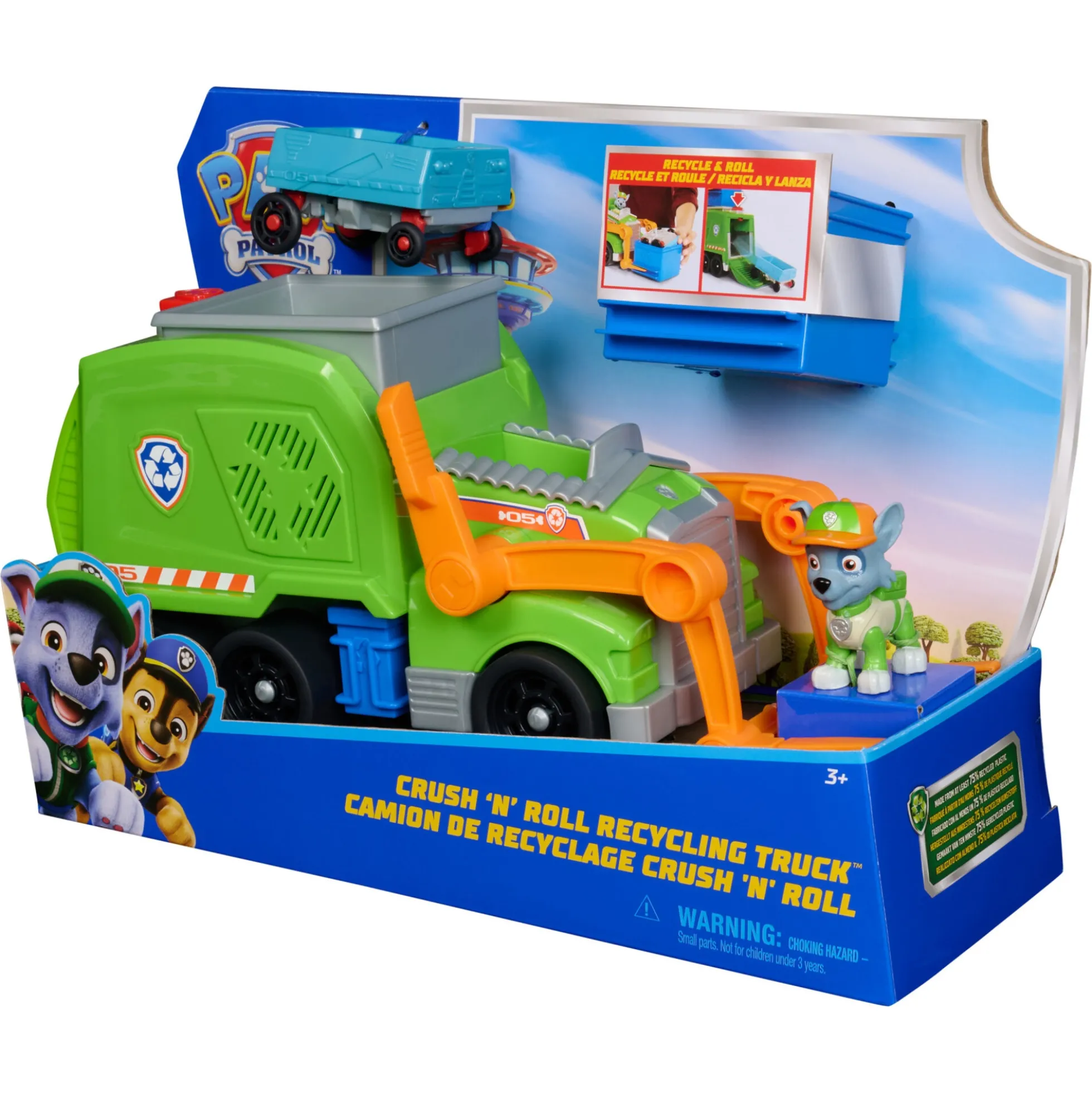 PAW Patrol Rocky Crush N' Roll skraldebil med figur - 35 cm