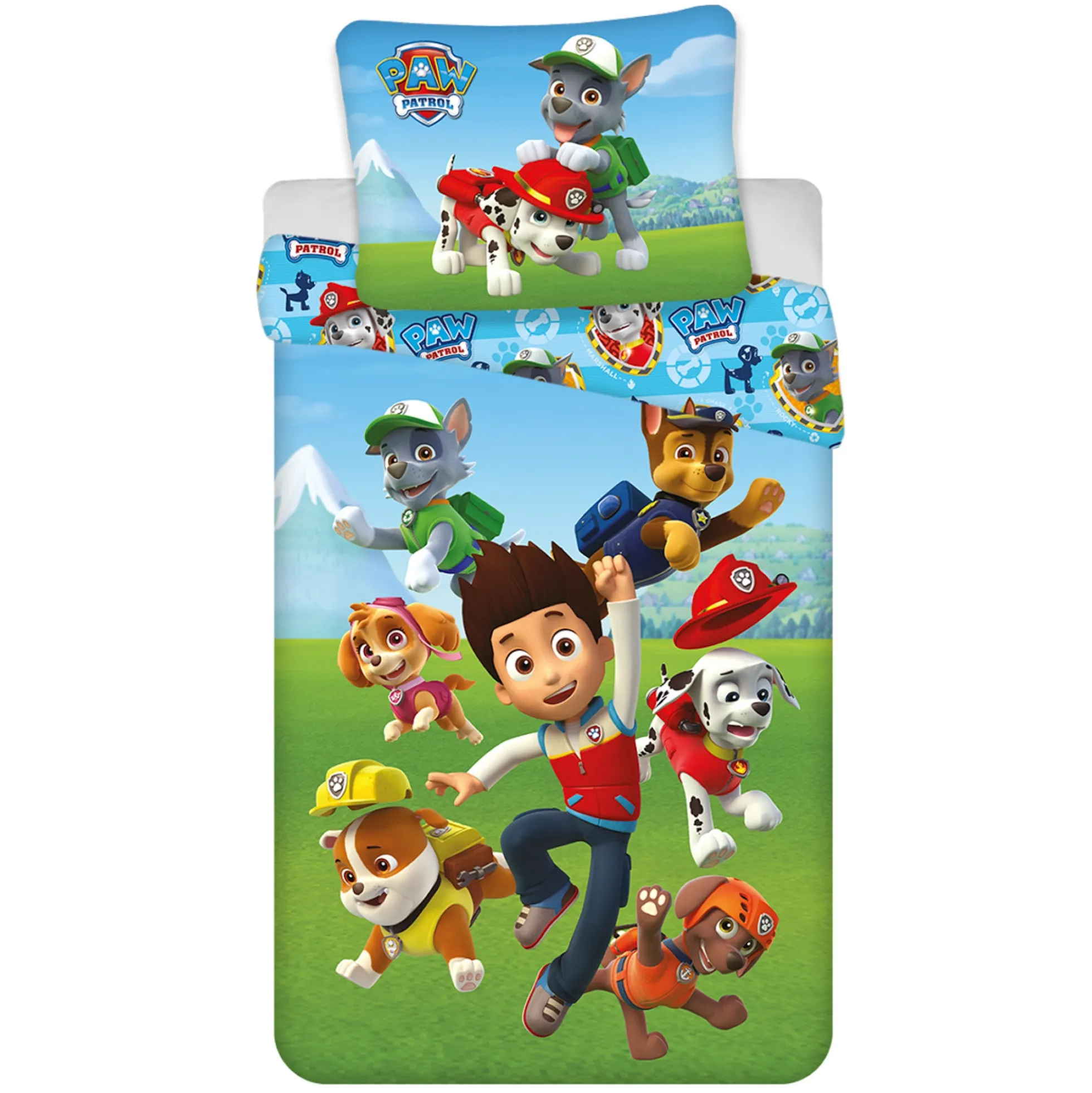 Paw Patrol sengetøj - 100% bomuld - Børnesengetøj 140x200 cm - Ryder og alle hvalpevennerne