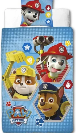 Paw Patrol sengetøj - 100% bomuld - Børnesengetøj 140x200 cm - Marshall, Rubble og Chase