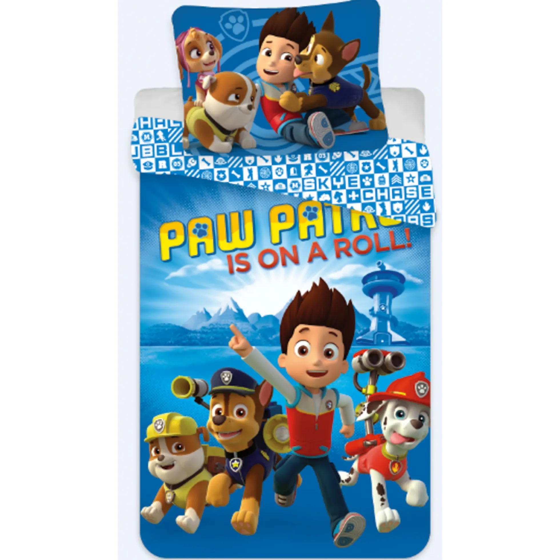 Paw Patrol sengetøj - 100% bomuld - Børnesengetøj 140x200 cm - Is on a roll