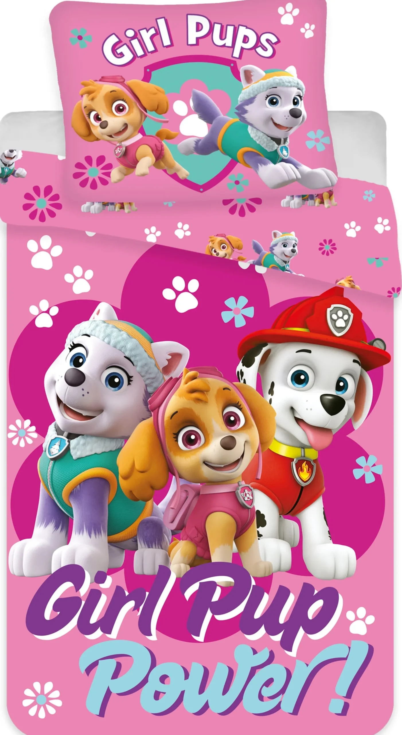Paw Patrol sengetøj - 100% bomuld - Junior sengetøj 100x140 cm - Lyserød - Girl Pup Power