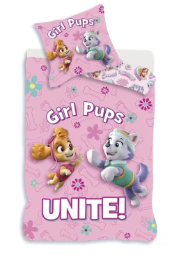 Paw Patrol sengetøj - 100% bomuld - Junior sengetøj 100x140 cm - Lyserød - Girl Pups Unite