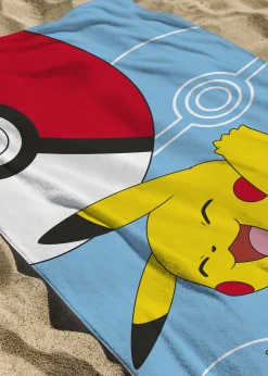 Pikachu håndklæde - 70x140 cm - 100% bomuld - Blødt badehåndklæde med Pikachu fra Pokémon