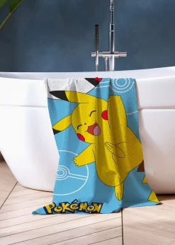 Pikachu håndklæde - 70x140 cm - 100% bomuld - Blødt badehåndklæde med Pikachu fra Pokémon