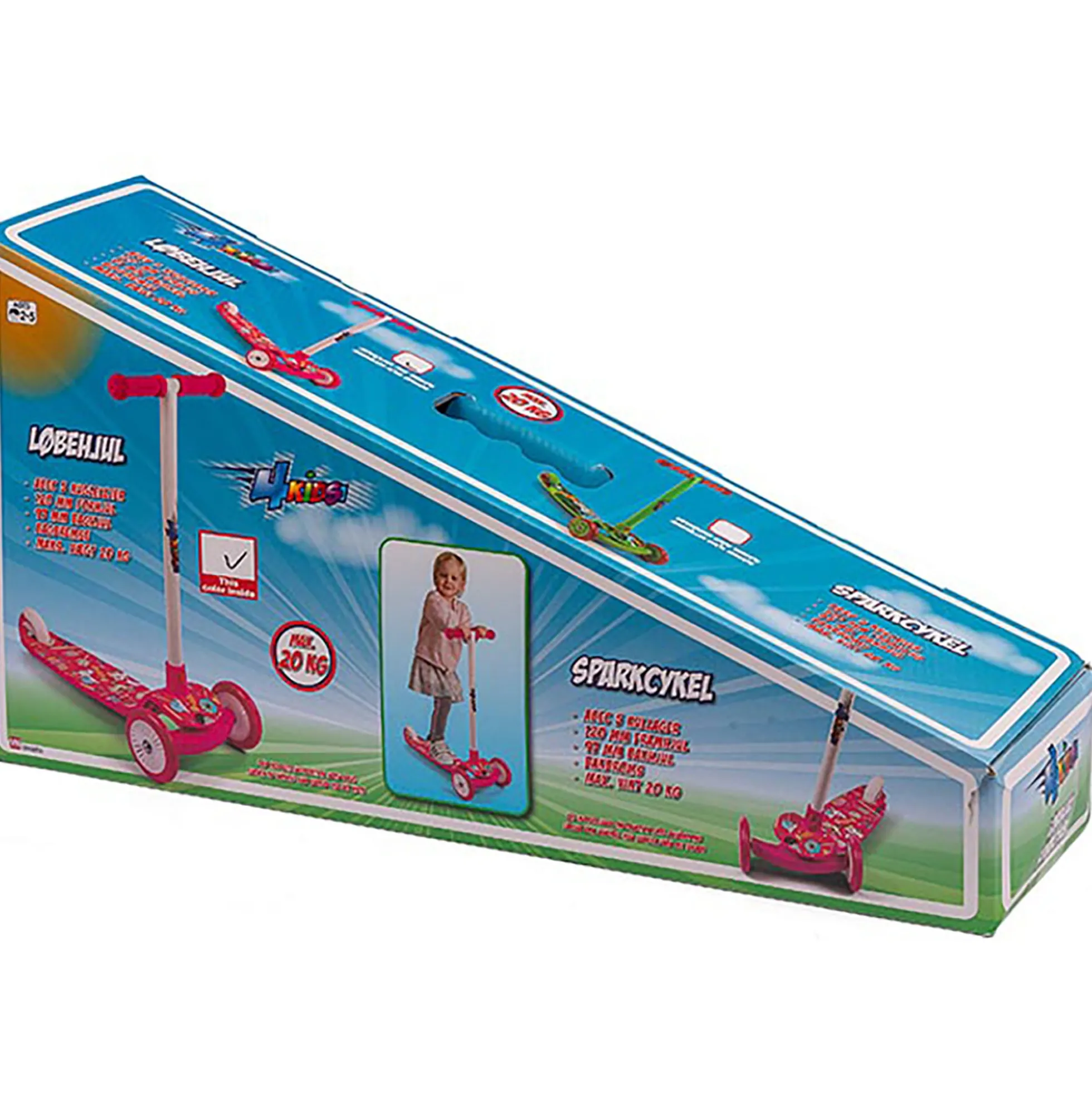Pink 3-hjulet løbehjul med flexstyring