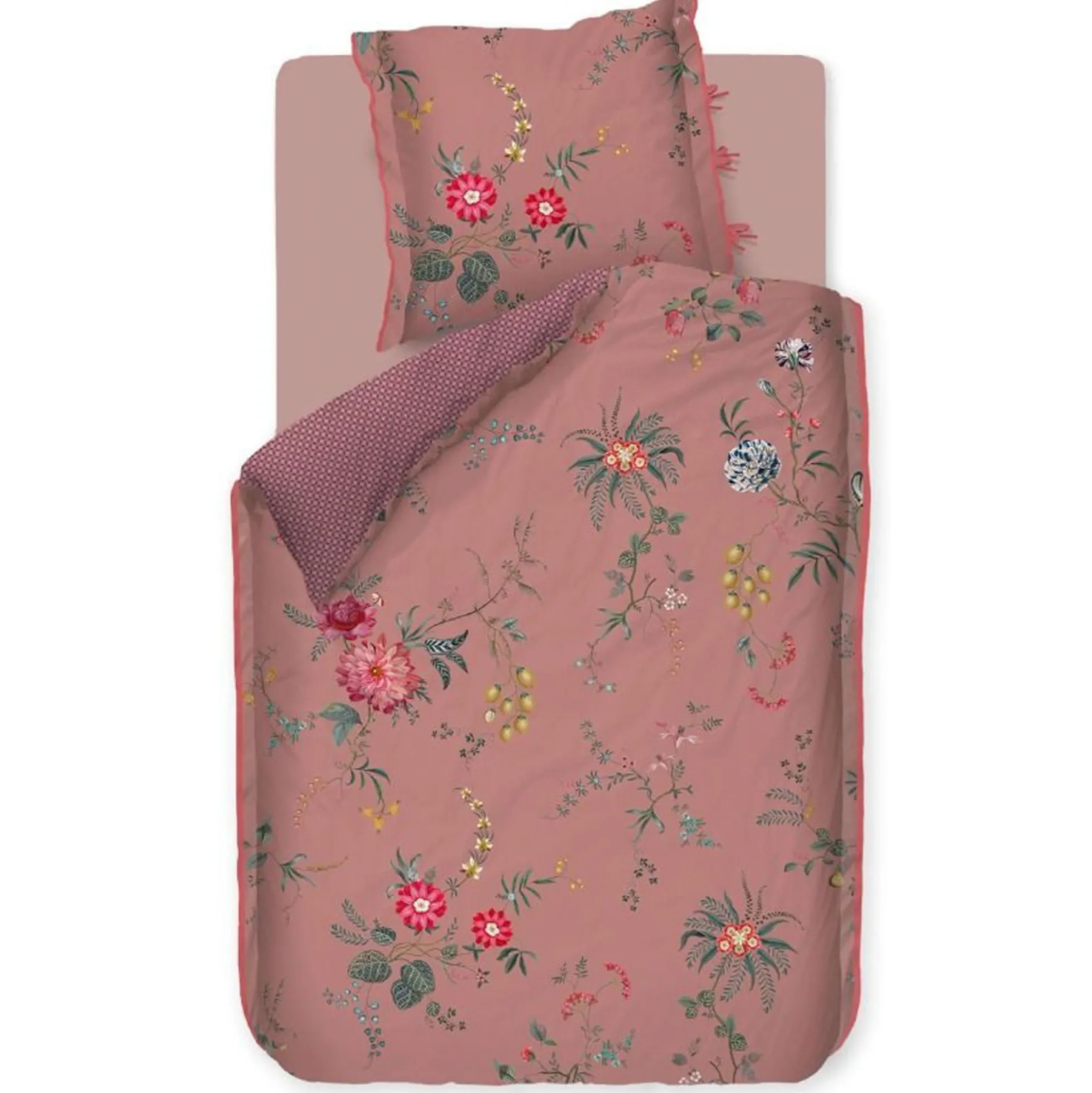 Pip Studio sengetøj - 140x200 cm - Fleur Grandeur Pink - Vendbar dynebetræk - 100% bomulds sengesæt