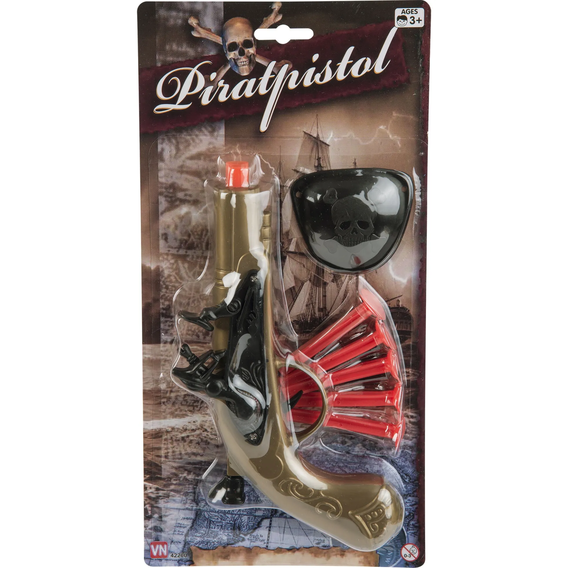 Piratpistol med øjeklap og sugekopspile - 5 pile