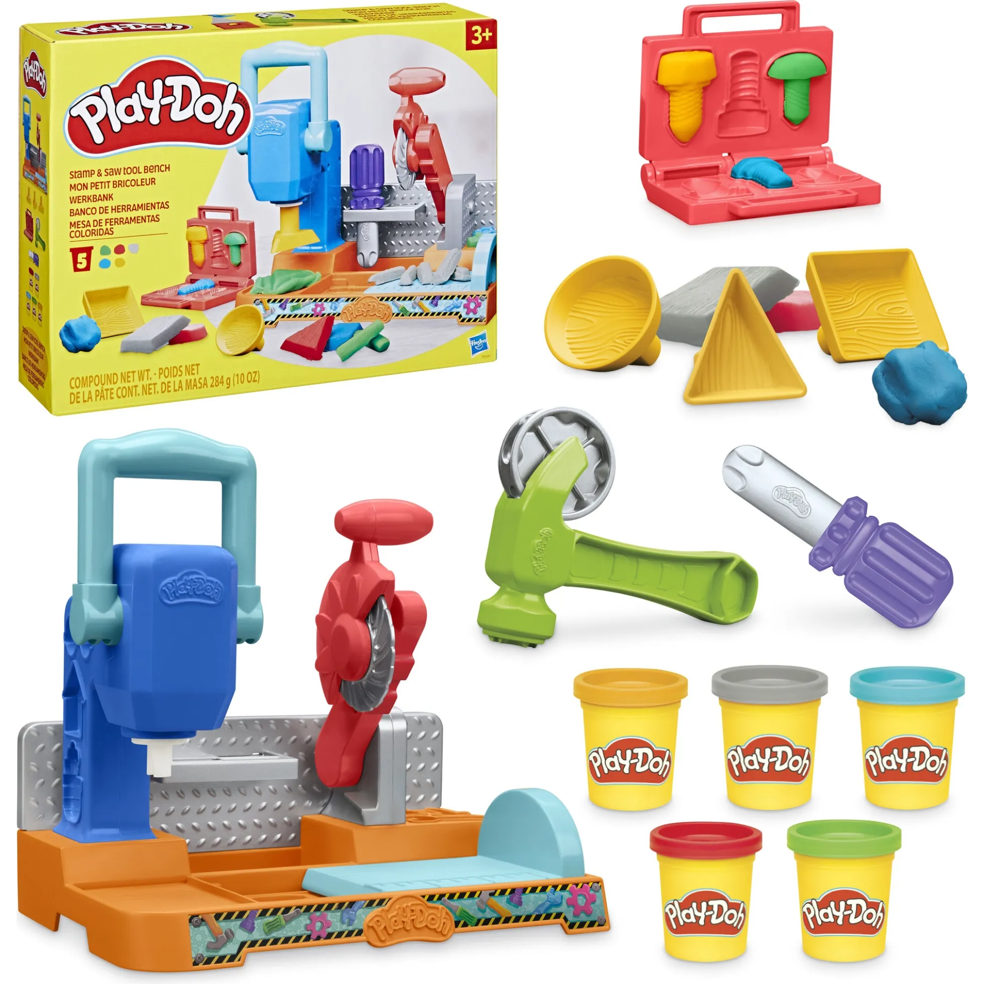 Play-Doh modellervoks Stamp & Saw værktøjsbænk med værktøj - 248 g