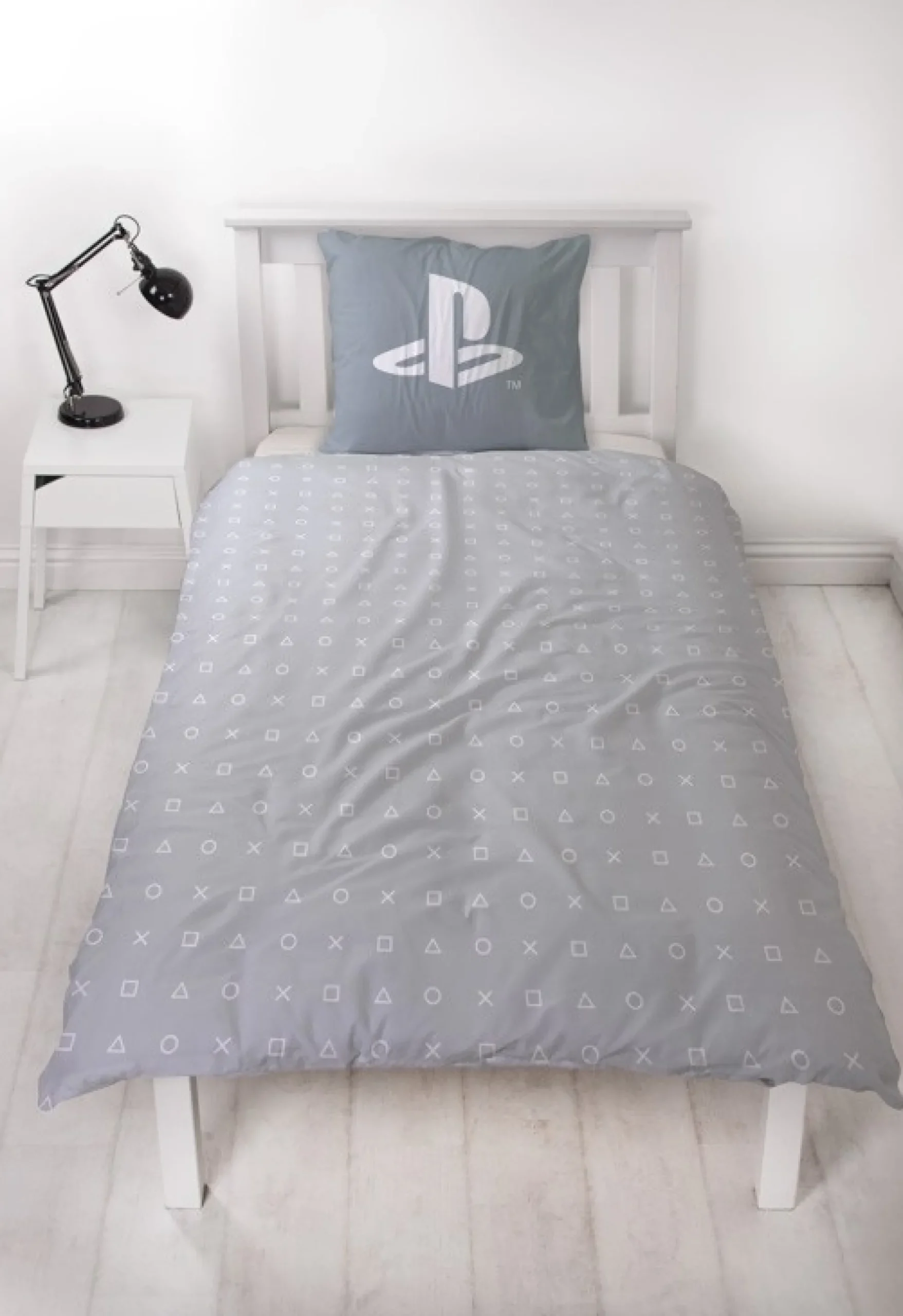 PlayStation sengetøj - 100% bomuld - Børnesengetøj 140x200 cm - Gråt PS5 sengetøj