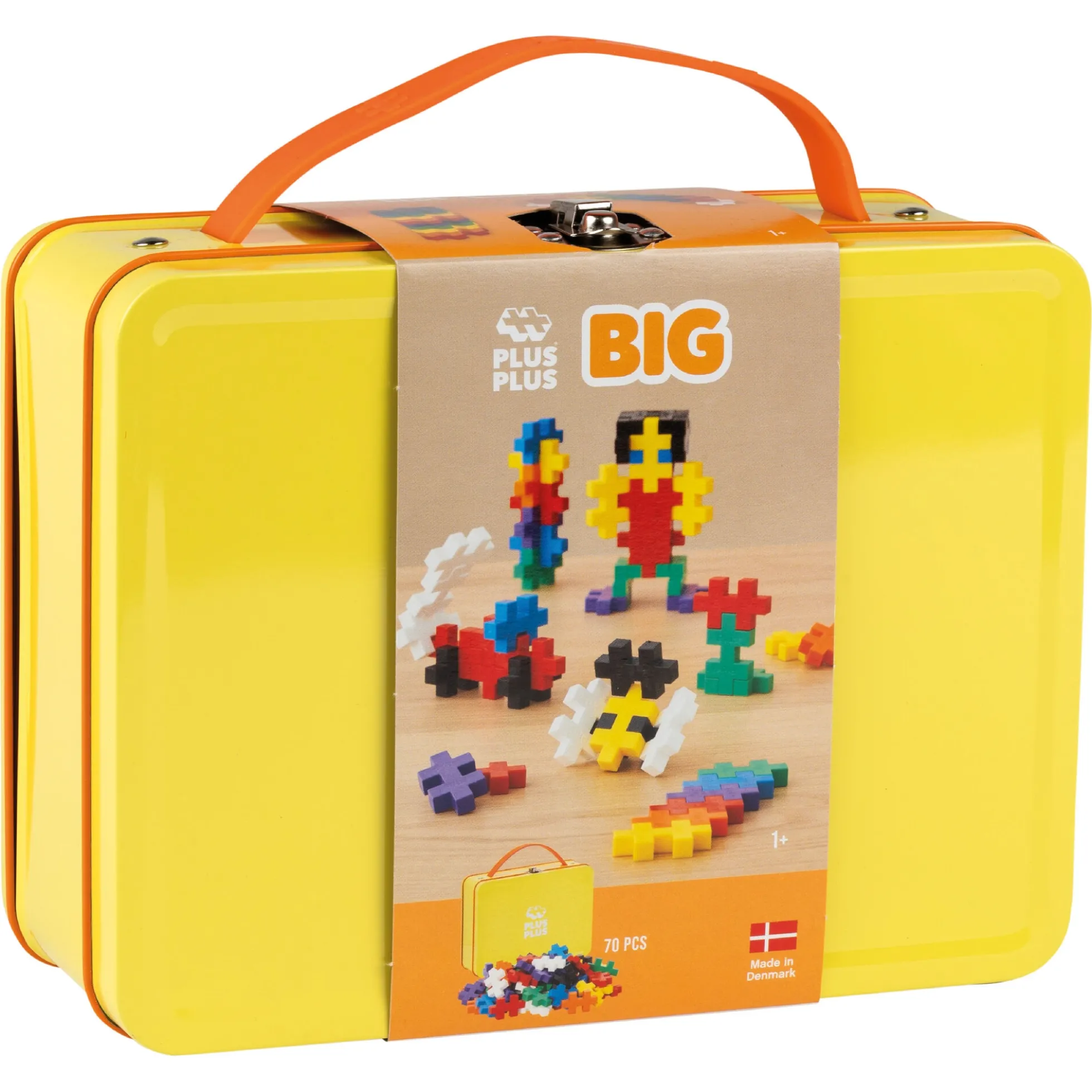 Plus-Plus BIG byggebrikker i gul metalkuffert - 70 dele