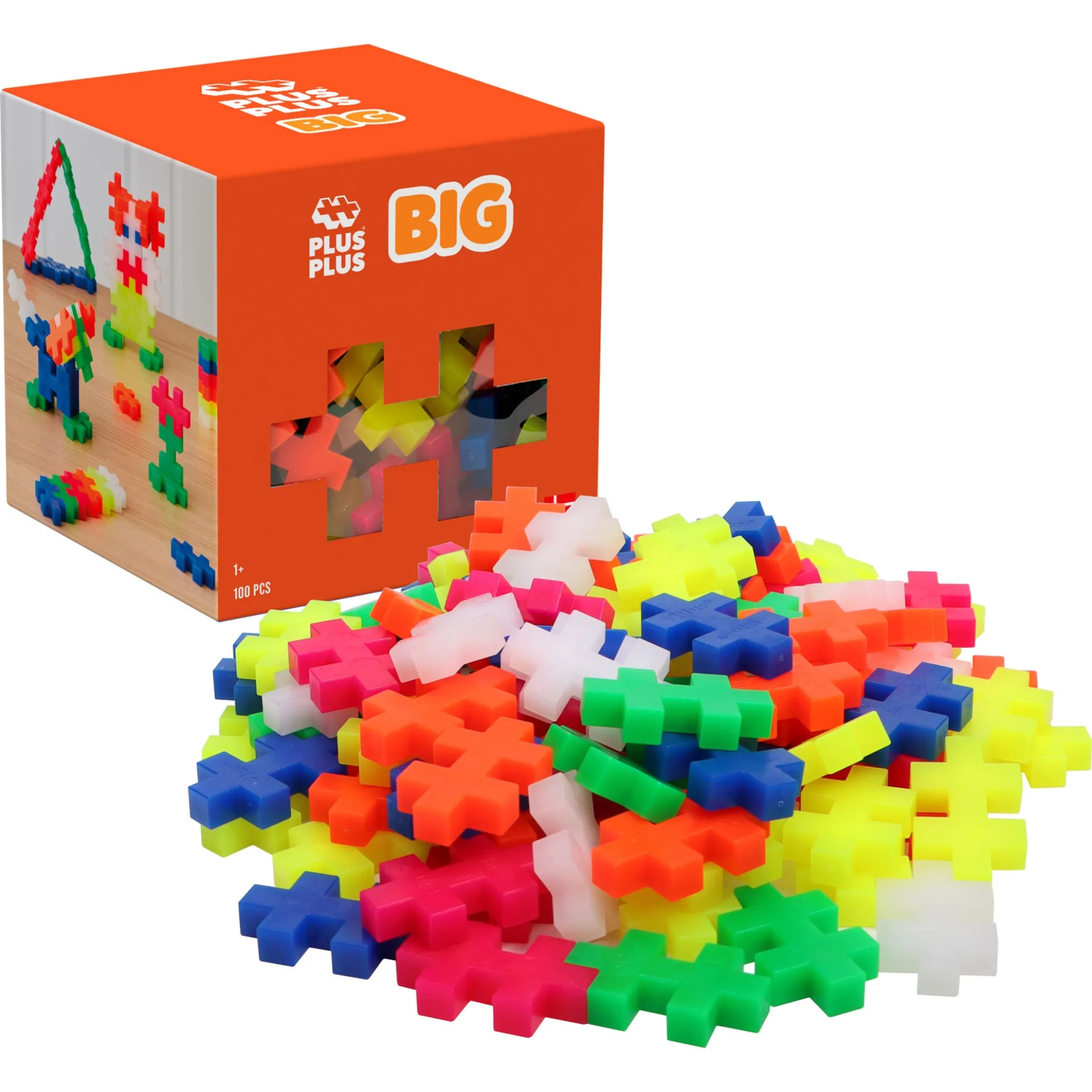 Plus-Plus BIG byggebrikker i neonfarver - 100 dele