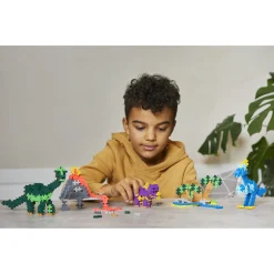 Plus-Plus dinosaur byggesæt med vulkan og byggeplader - 600 dele