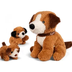 Plys hund - Siddende hund + 2 hvalpe - 32 cm
