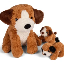 Plys hund - Siddende hund + 2 hvalpe - 32 cm