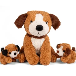 Plys hund - Siddende hund + 2 hvalpe - 32 cm