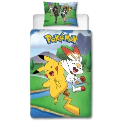 Pokemon sengetøj - 100% bomuld - Børnesengetøj 140x200 cm - Pikachu og Scorbunny
