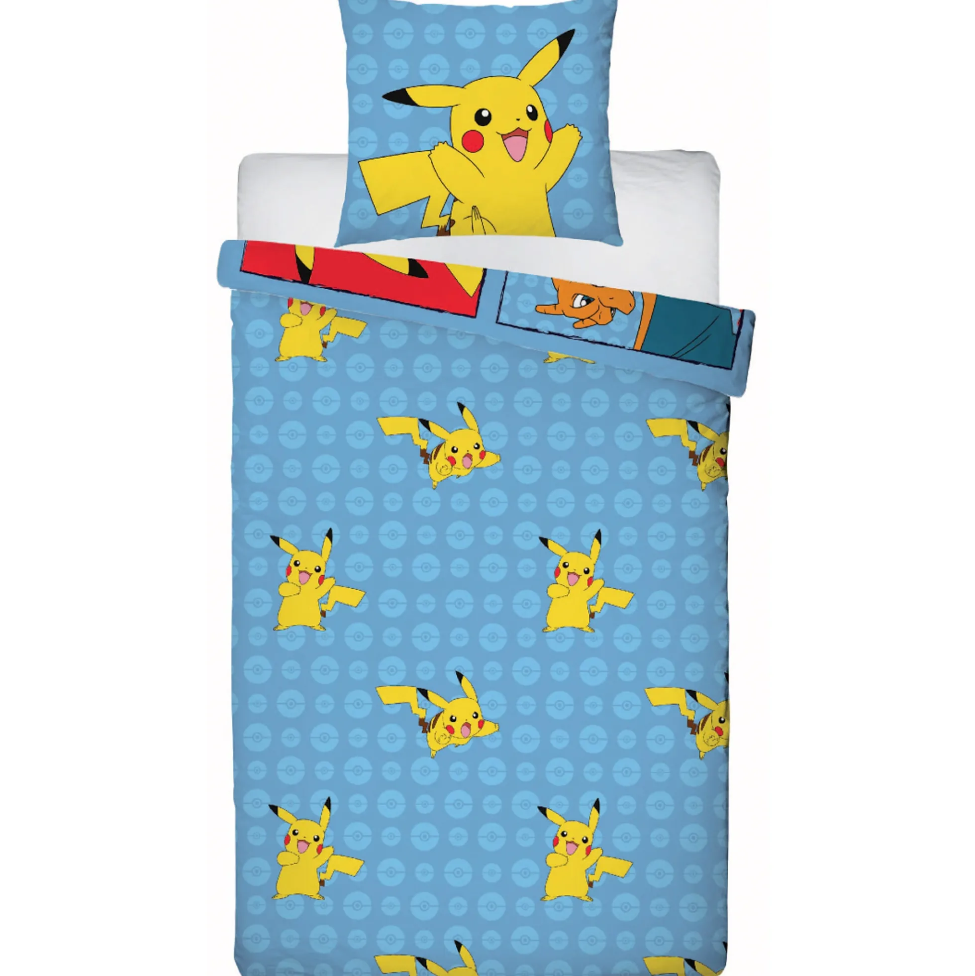 Pokémon sengetøj - 100% bomuld - Børnesengetøj 140x200 cm - Pikachu, Charizard, Venusaur, Blastoise og Meowth