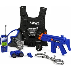 Politi legesæt til børn med SWAT vest og tilbehør - 9 dele
